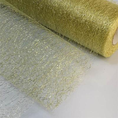 Medium Stiff Glitter Metallic Gold Spider Mesh Fabric